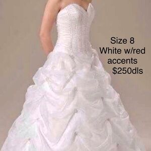 Victoria's Bridal Collection White Ball Gown with Red Accents